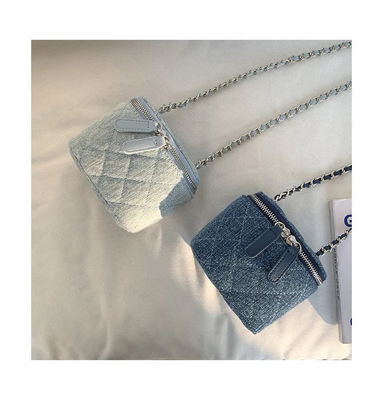 Mini Denim Crossbody Bags for Women | Lingge Chains Shoulder Bag & Fashion Brands Box Bag (Lipstick Coins Purses & Handbags) Luxegan