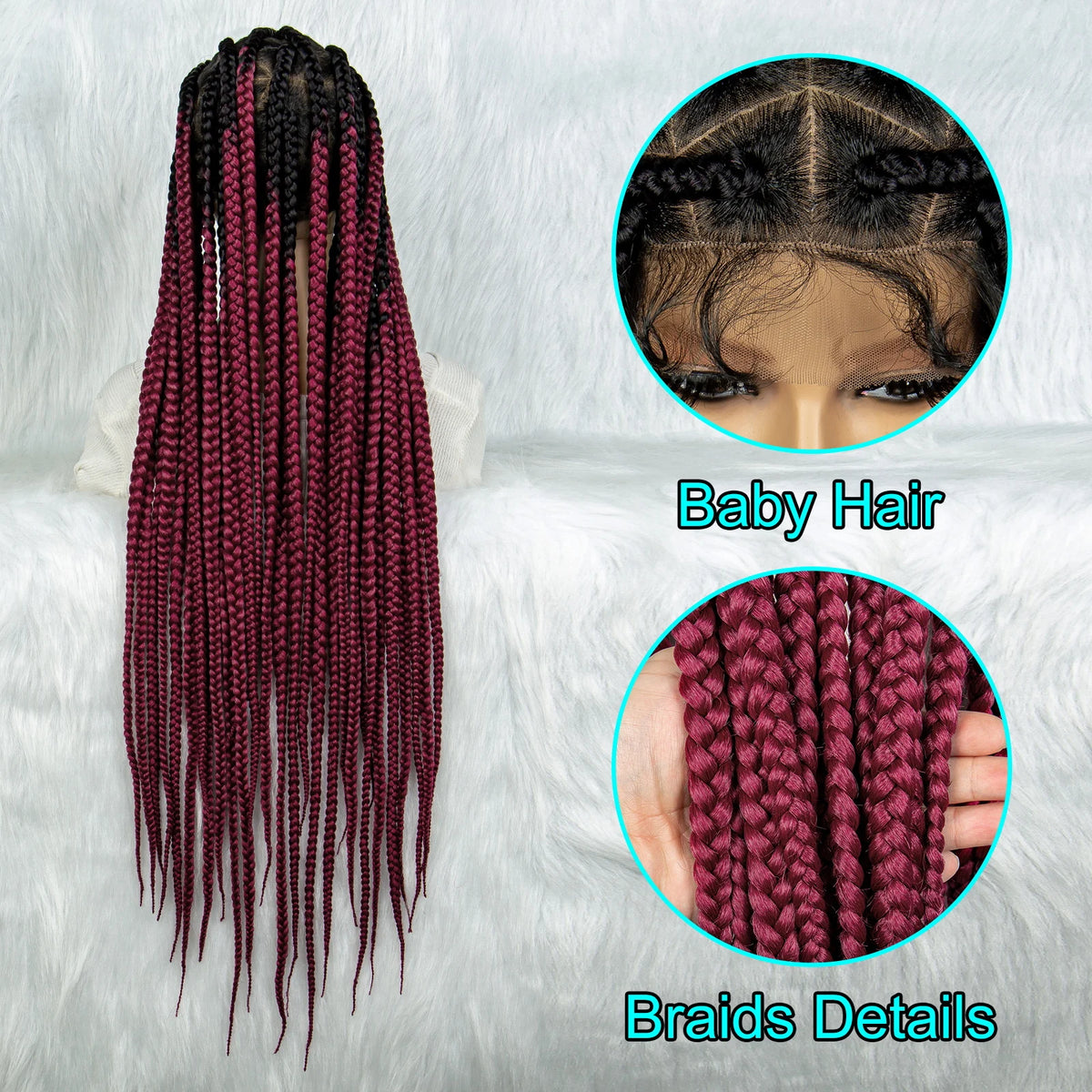Colorful Knotless Box Braids Wig | Full Lace Cornrow Accents | Black Women Luxegan