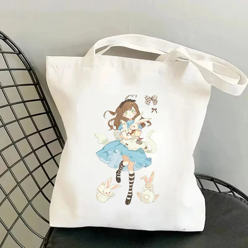 Alice in Wonderland Unisex Handbag | Cartoon Harajuku Casual Commuter Shoulder Bag | Cute Streetwear Outdoor Women Daily Canvas Bag Luxegan
