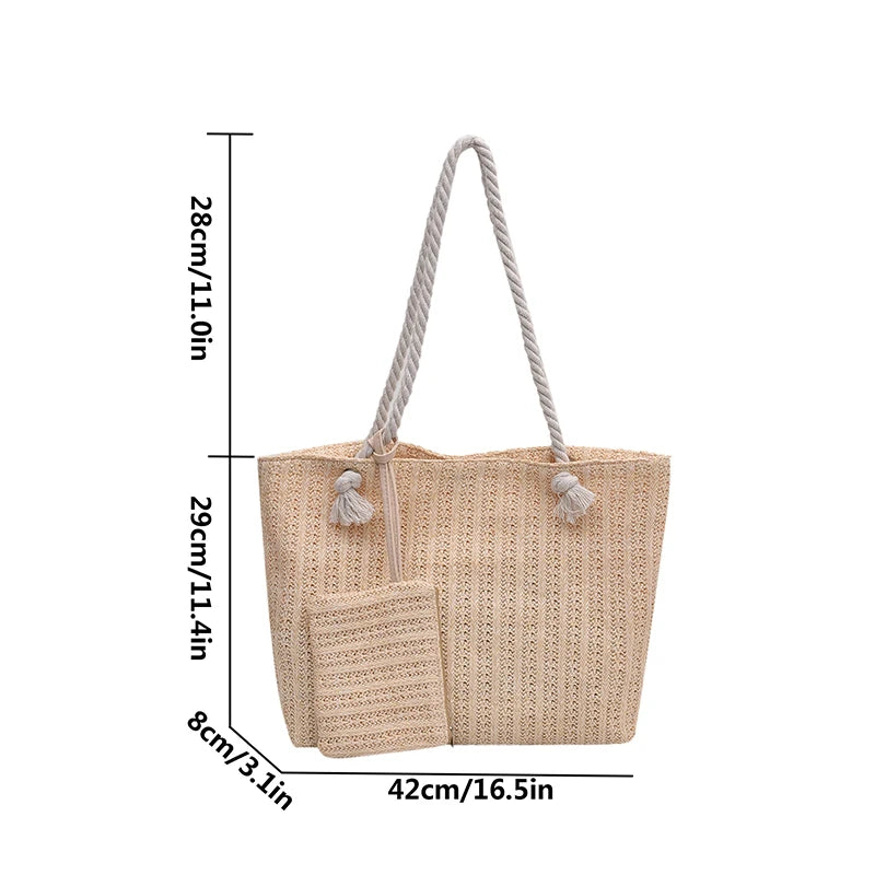 Designer Women’s Straw Tote | Sophisticated Large Capacity Beach Bag | Elegant Casual Bali-Inspired Purse | Luxury "Dignified" Woven Straw Handbag with Secure Hasp Closure Luxegan