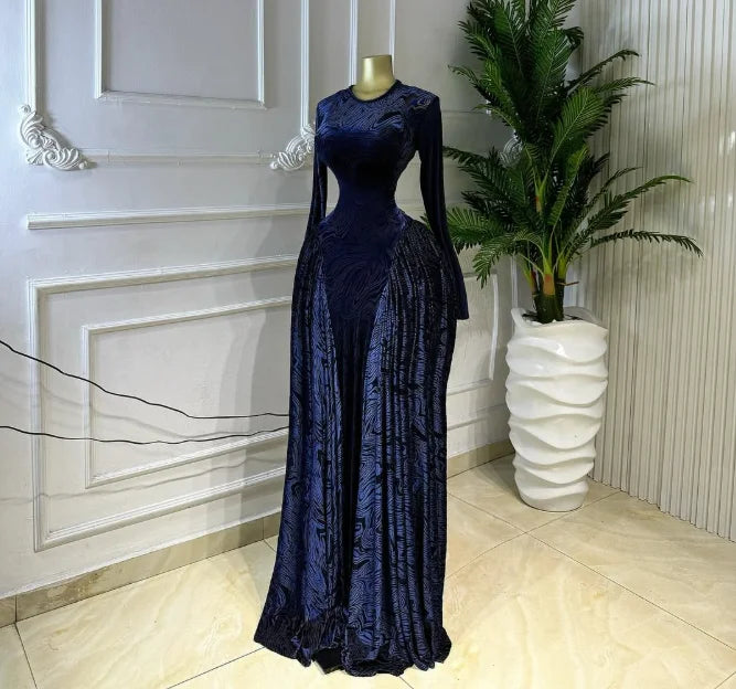 Floral O-Neck Full-Length Sleeve Mesh Pleated A-Line Floor-Length Dress – Empire Waist, Regular Fit, Spring/Summer Luxegan