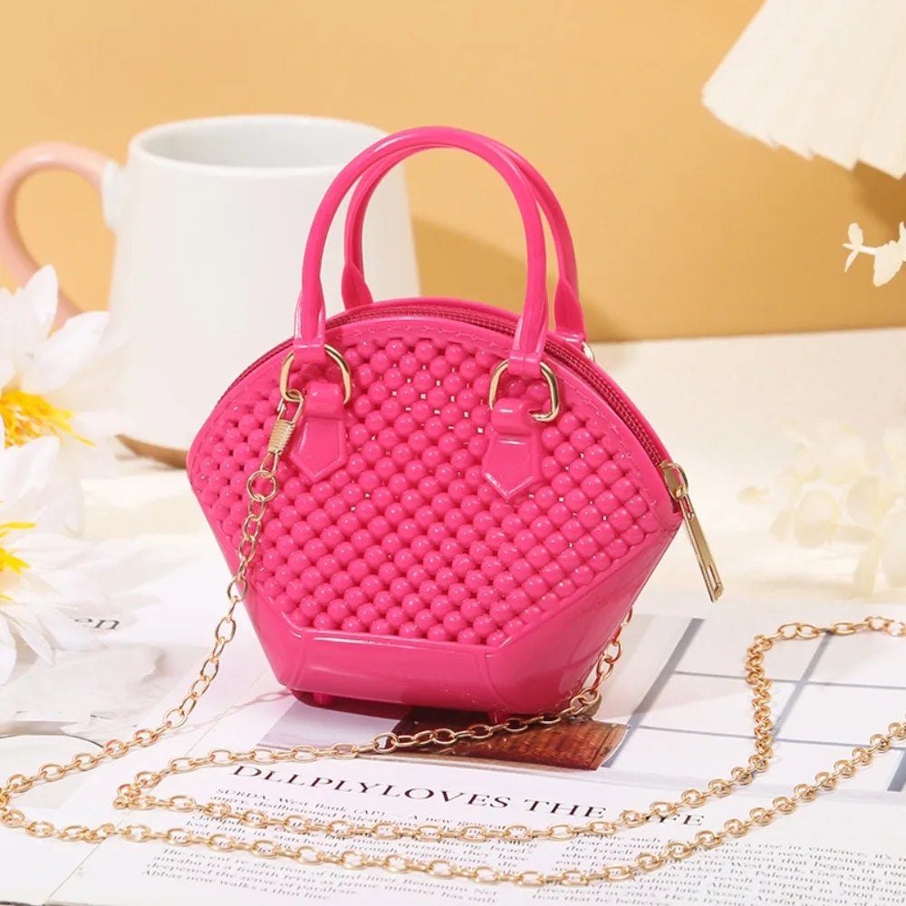 PU Cartoon Hobo Bag | Moderate Hardness Transparent Pearl Shell Crossbody Luxegan