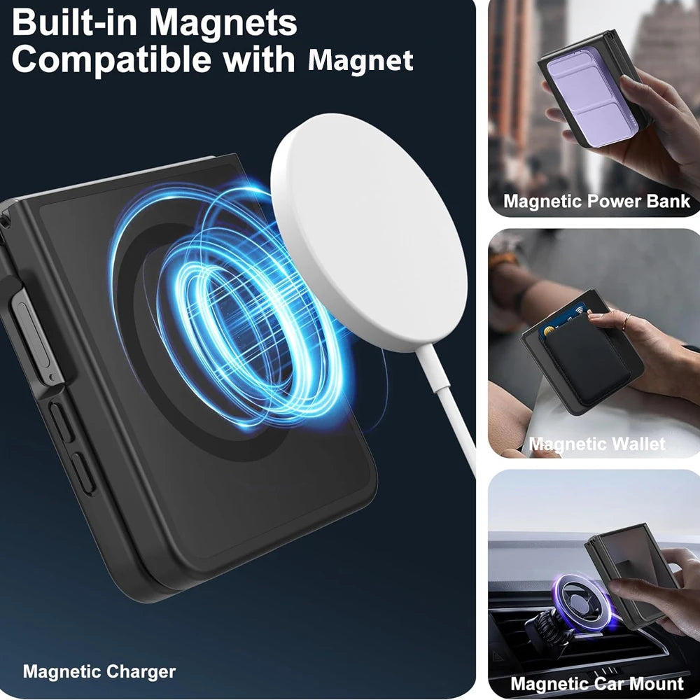 Funda Transparente Magnética para Teléfono Móvil UYUXIO para Samsung Galaxy Z Flip 7, Carcasas de Carga Inalámbrica, Cubierta Delgada Resistente con Imán