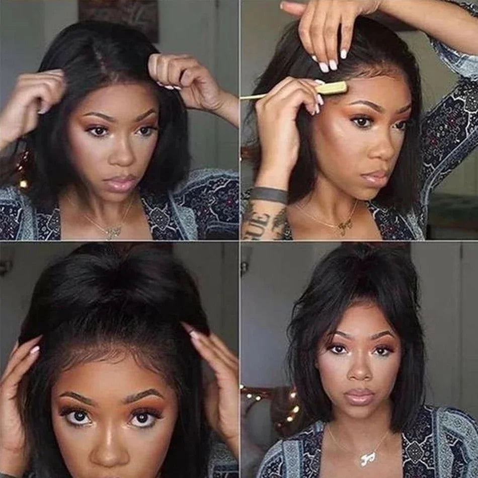250% Density Kinky Straight Bob Wig | 13x4 HD Transparent Full Lace Frontal Human Hair Wig (Pre-Plucked for Black Women) Luxegan