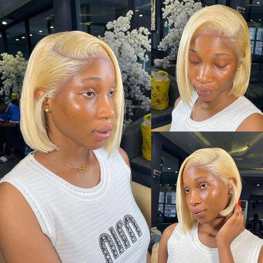 Honey Blonde #613 Straight Bob Wig | Sophisticated "13x4 Lace Frontal" Silhouette | Elegant 200% Density HD Transparent Unit | "Dignified" High-Performance Brazilian Human Hair for Radiant Versatile Styling Luxegan 