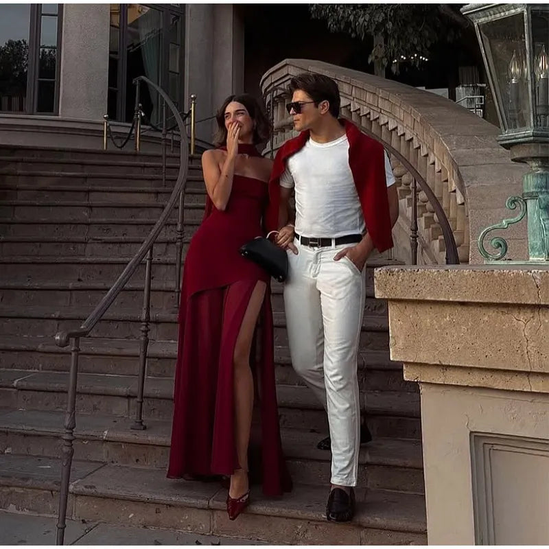 Elegant White Mesh Splicing Slim Women Strapless Dress Chic Scarf Neck Off Shoulder High Waist Long Dresses Lady Party Robes