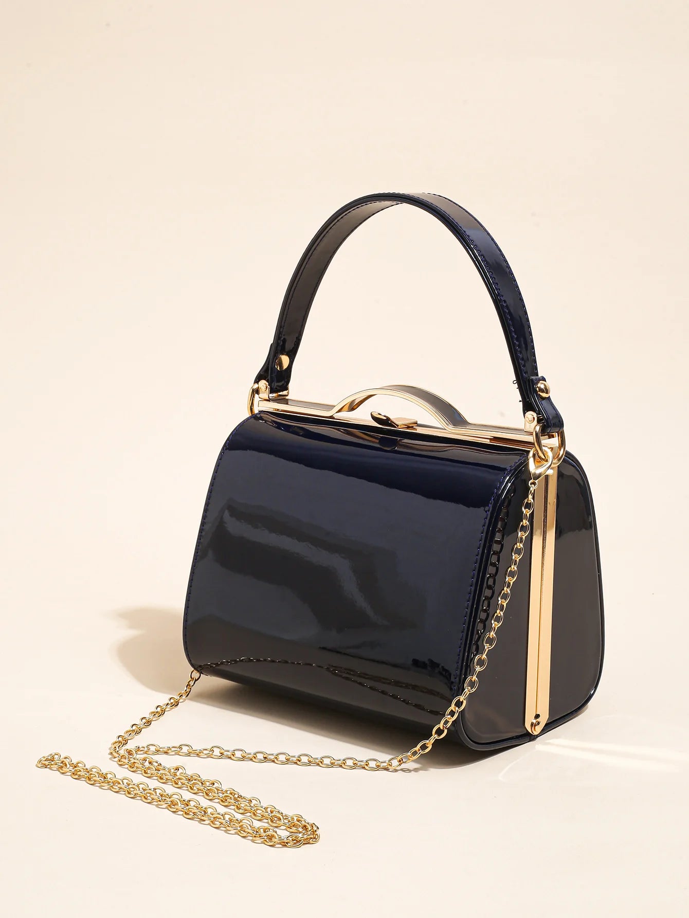 Pearlescent Patent Leather Hard Shell Clutch | Simple Handheld Dinner Bag Luxegan