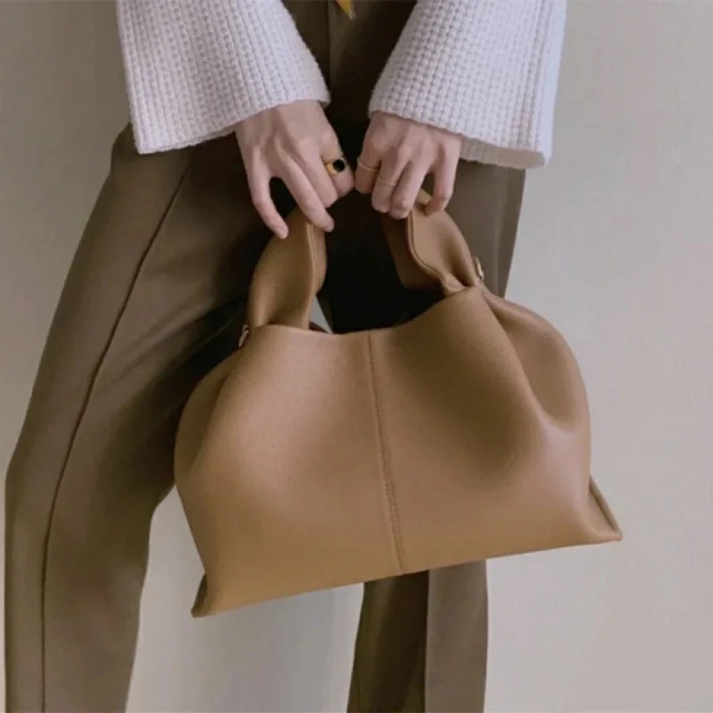 French Niche Design Leather Cloud Bag | Light Luxury Genuine Leather Handbag | Fashionable One-Shoulder Crossbody Hobo Bag for Women | Elegant Party & Casual Versatile Purse Luxegan