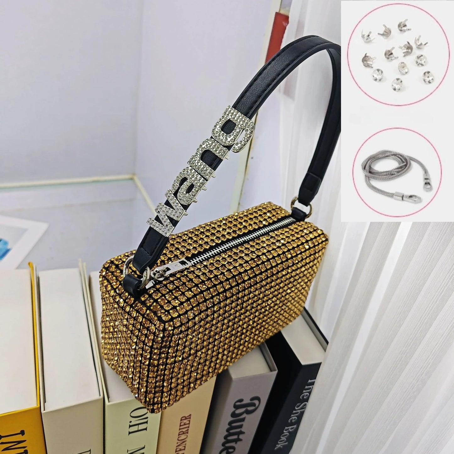 Super A Rhinestone Light Luxury Bag | Women's Summer High-End Texture Messenger & Portable Dinner Bag (Shiny Full Diamond Crossbody) Luxegan