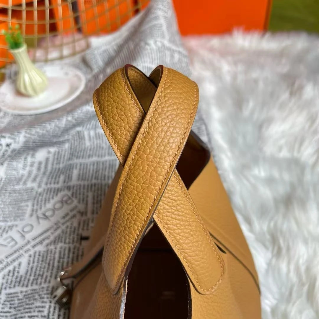 Genuine Leather Solid Casual Tote | Soft Hand-stitched Bucket Commuter Handbag Luxegan