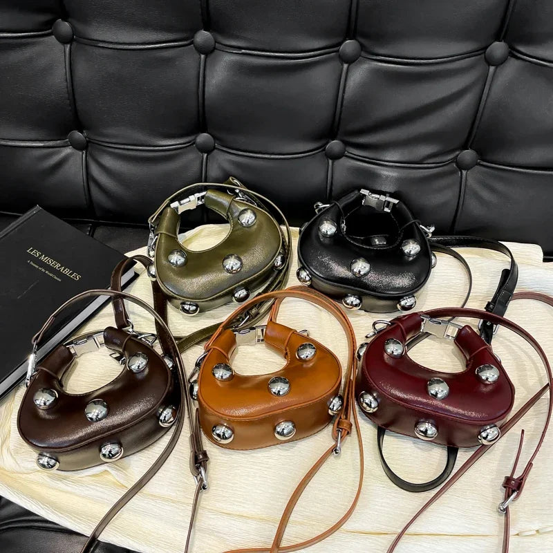 Retro Versatile Ladies Mini Handbag | Women's Big Rivet Personality Luxury Designer Crossbody Bags & Streetwear Shoulder Bag Luxegan