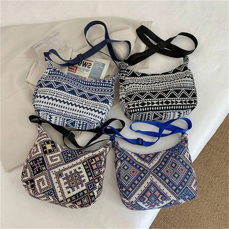 Women’s Ethnic Style Canvas Shoulder Bag | Simple Trend Messenger & Handbag | Small Woven Beach Bag & Versatile Daily Tote Luxegan