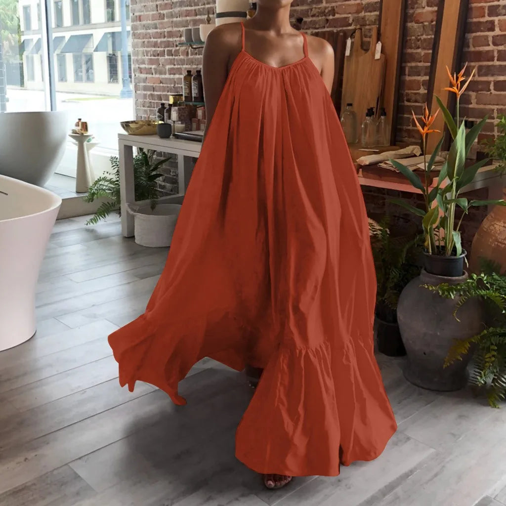 Solid Sleeveless Round Neck Slim A-Line Knee-Length Dress – Single Breasted, Casual Luxegan