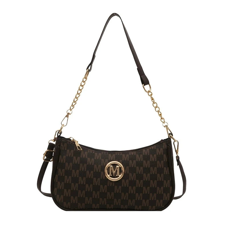 Vintage Style Half-Moon Handbag | Sophisticated Sequined Crossbody Bag for Women | Elegant Letter Print Messenger with Adjustable Strap | Fashion-Forward Party Purse & Versatile Shoulder Tote Luxegan