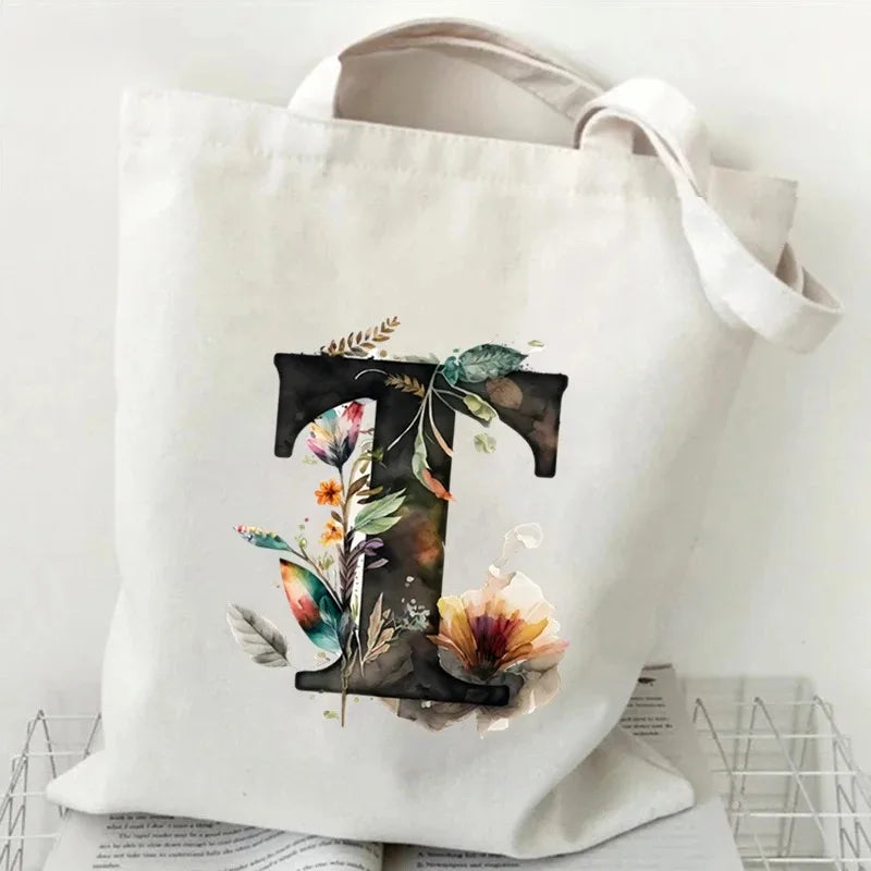 Harajuku Letter & Flower Canvas Tote | Eco Reusable Shopping Bag Luxegan