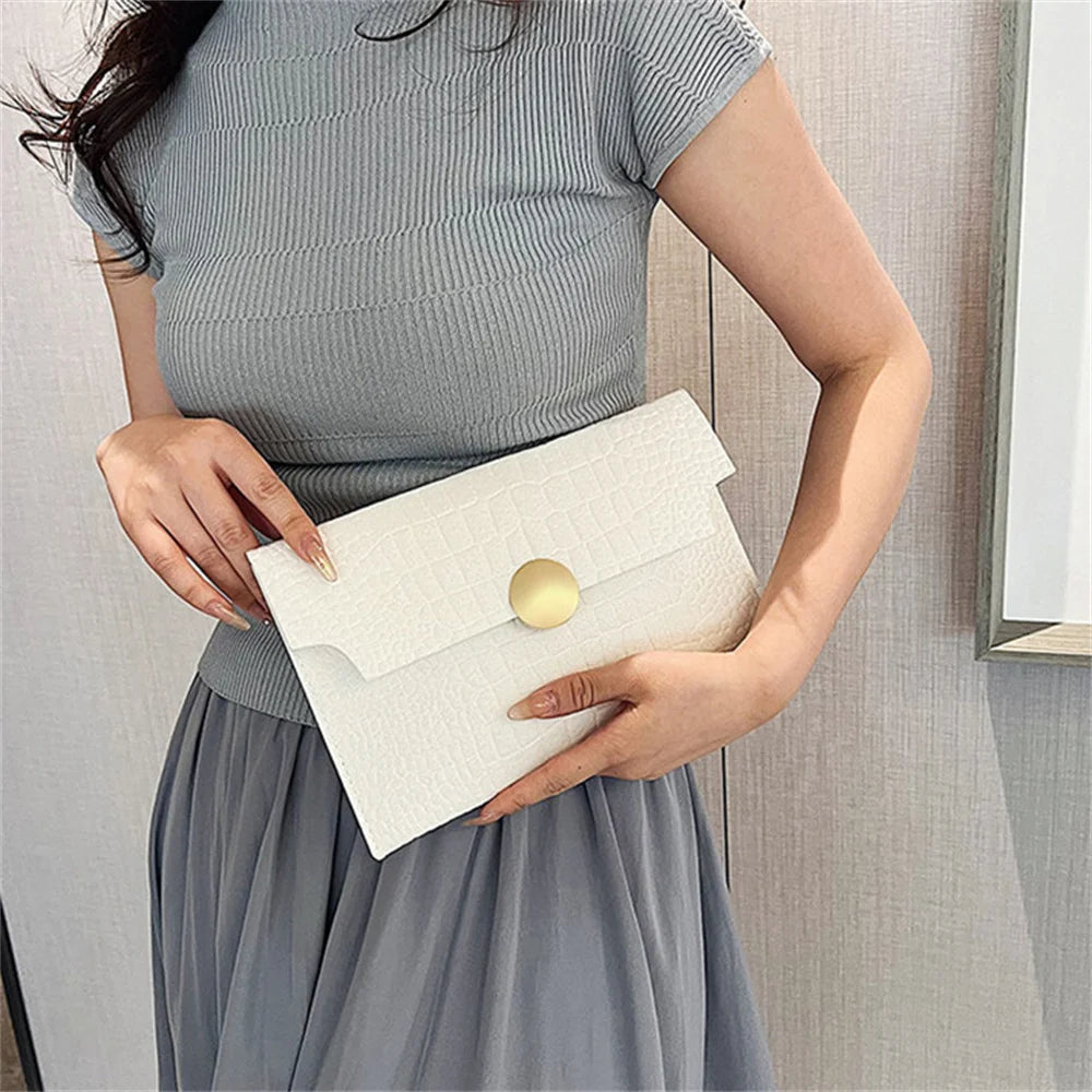 Casual Ladies Clutch Bag Handheld Envelope Handbag | Felt Crocodile Pattern Purse | Solid Color Business Women's Evening Clutches Luxegan