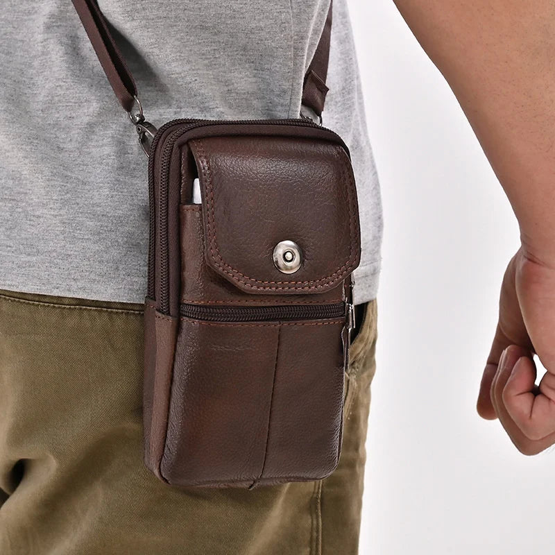 Genuine Cowhide Leather Men's Messenger Bag | Sophisticated "Multi-Functional" Silhouette | Professional Small Travel Waist Bag & Chest Pouch | "Dignified" High-Performance Leather Essential for Radiant Versatile Styling Luxegan