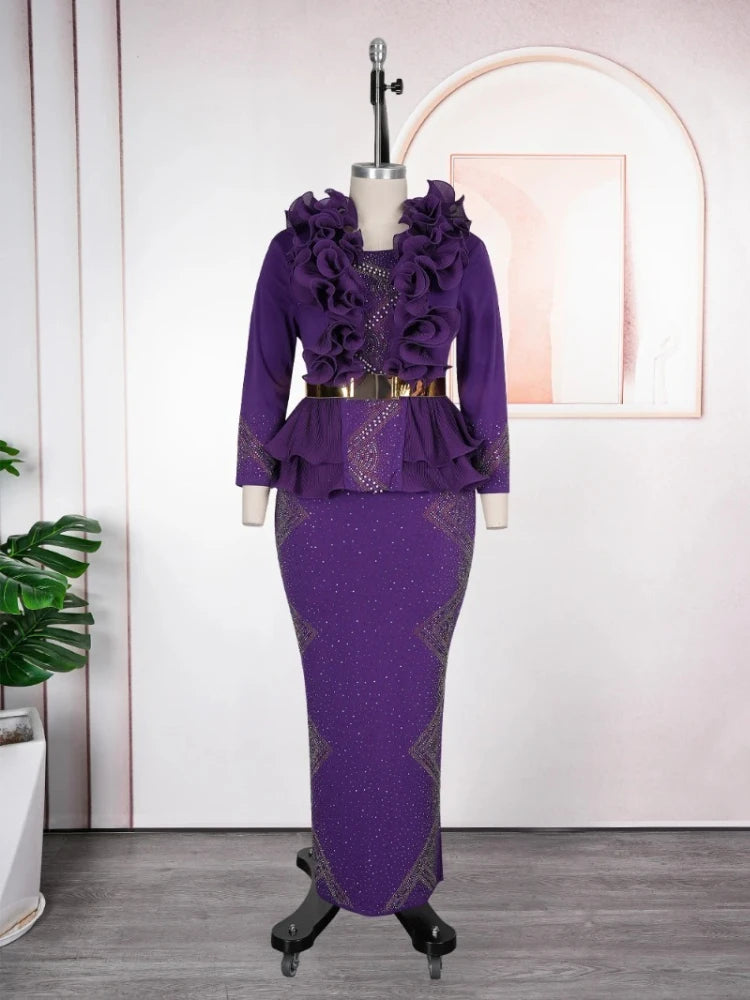 Dashiki African Maxi Dress | Elegant Sequin Party Evening Gown | Turkey African Luxury Birthday Prom Wedding Dress | Premium Embroidered Slim Fit Three-Quarter Sleeve Ankle-Length Robe Luxegan