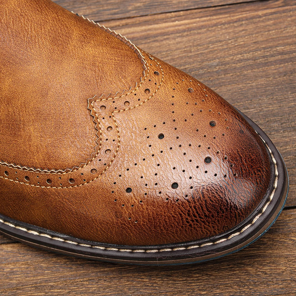 Brogue Chelsea Men's Boots | American Style Comfortable Fashion Leather Boots (Low Heel) Luxegan