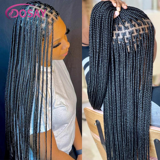 36" Full Lace Braided Wigs Synthetic Hair Box Braids Lace Front Wigs Knotless Braided Wigs For Black Women Braiding Wigs African Luxegan