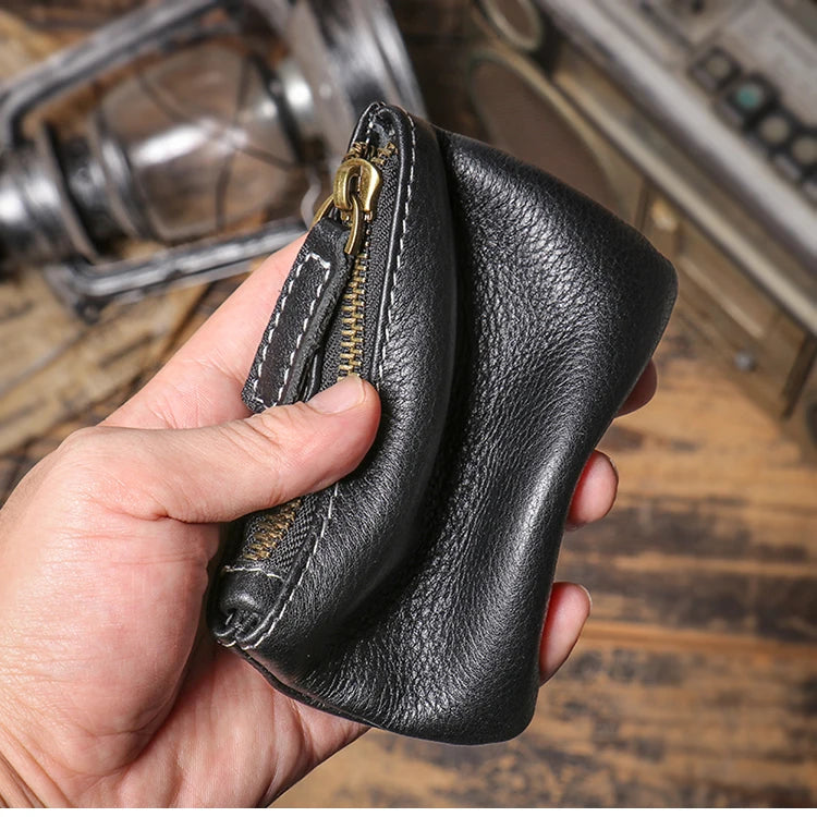 GURO Mini Monedero de Cuero Genuino de Lujo para Hombre, Cartera Corta con Cremallera, Pequeño Estuche de Cuero Vacuno para Mujer, Tarjetero, Bolsas Cuadradas Diarias para Llaves