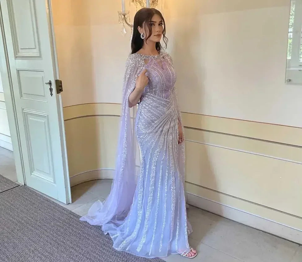 Long Luxury Sequined Formal Ball Gown | Unique Beaded Mermaid Bespoke Gown | Sleeveless O-Neck Ruched Floor-Length Prom Dress with Sweep Train Luxegan