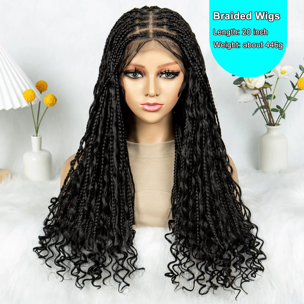 KIMA Boho Braided Wigs 20Inch Transparent Full Lace Wig Synthetic Box Braids Goddess Braided Wigs with Baby Hair for Black Women Luxegan