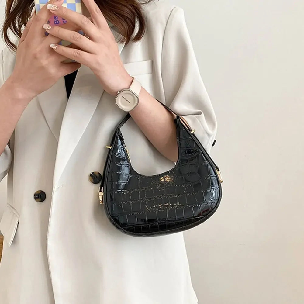 Women's Crocodile Grain Underarm Bags | PU Fashion Shoulder Bag Cute Simple Handbags | Female Purses Women Bag Clutch Purse Luxegan