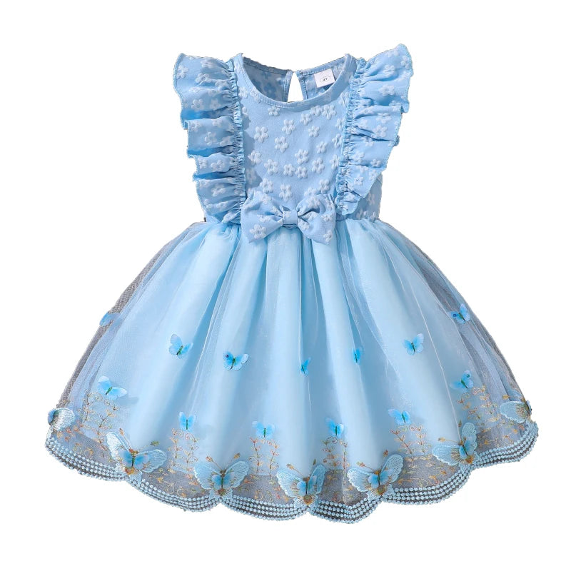 Girls' Floral Print Embroidered Princess Dress | Sweet Wing-Sleeve Bowknot Birthday Party Gown | Summer Cute A-Line Knee-Length Kids Clothing Luxegan