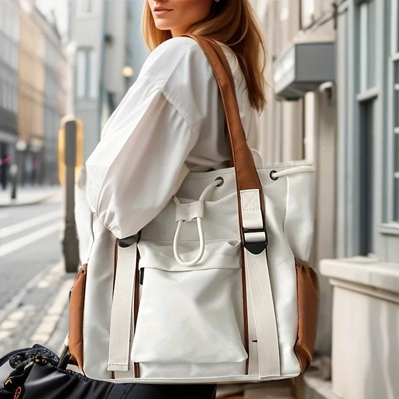 Simple Nylon Contrasting Color Tote Bag | Large Capacity Commuting, Student & Travel Crossbody Shoulder Bag Luxegan