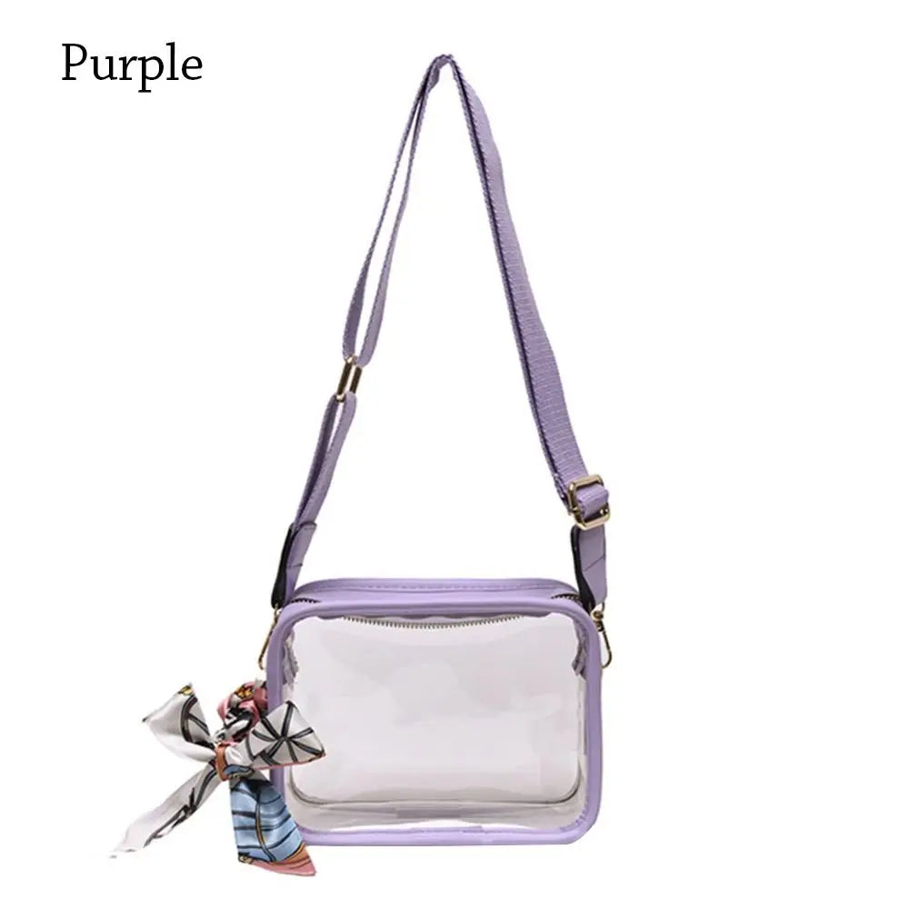 Fashion Transparent PVC Jelly Handbag | Solid Color Shoulder Messenger Crossbody Bag for Women & Girls (Ribbons Excluded) Luxegan