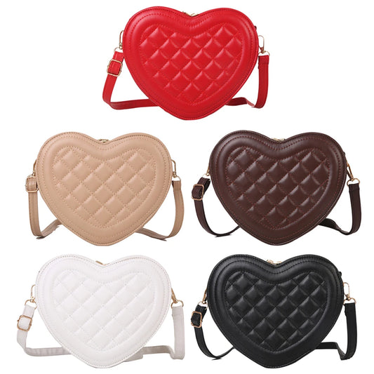 Fashion Love Heart Shaped Crossbody Bag | Rhombic Pattern Leather Chain Totes Luxegan