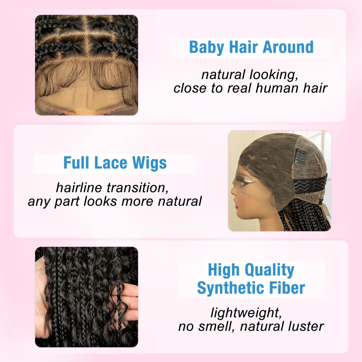 36 Inches Long Boho Braided Wigs with Baby Hair Synthetic Full Lace Knotless Box Braiding Wig with Curly Lace Frontal Wig Luxegan