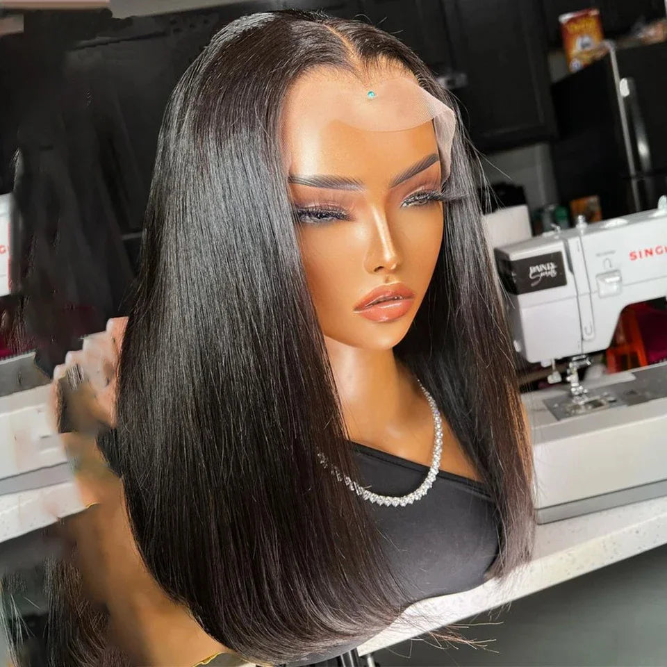 Ultra-Thick 200% Density Straight Short Bob Wig - 13x4 Transparent Lace Frontal Human Hair Wig - Pre-Plucked Free Part Glueless Brazilian Remy Hair Wig for Women (4-16 Inch) Luxegan