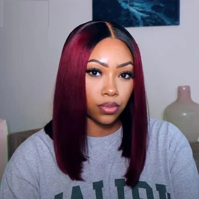 #1B/99J Ombre Burgundy Bone Straight Human Hair Bundles | 100% Brazilian Remy Virgin Hair Extensions | Machine Double Weft Wine Red Hair Weaving (1 / 3 / 4 Pcs Multipack) Luxegan