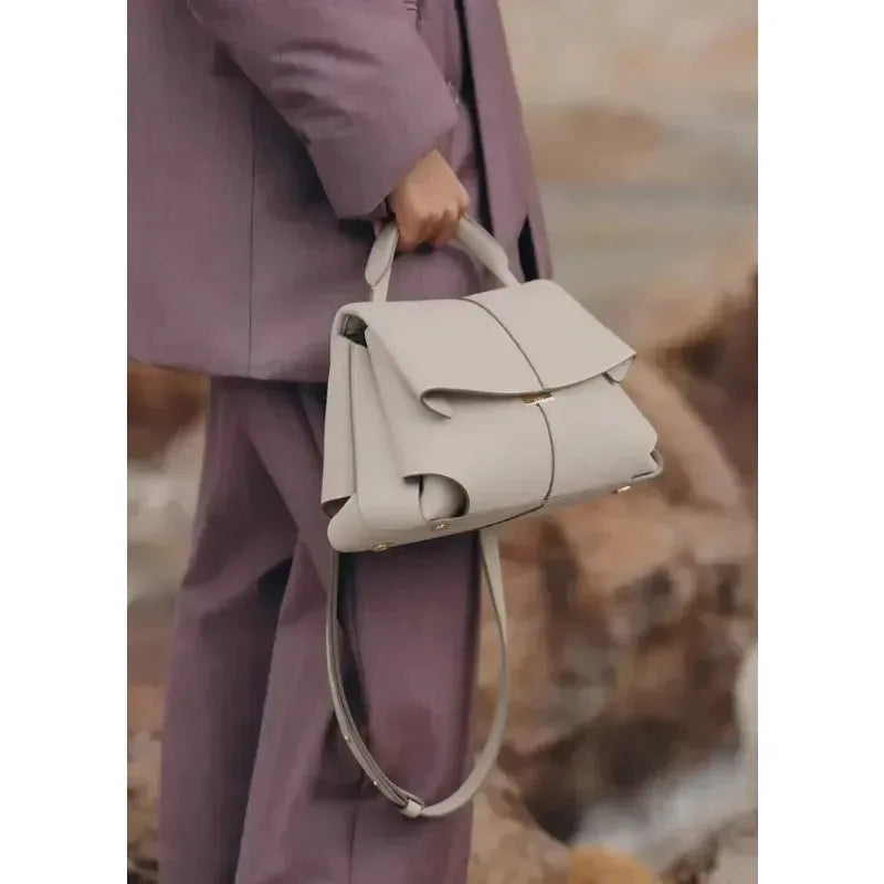 High-Quality Ladies Pleated Handbag | Noble Texture Faux Leather Square Satchel | Elegant Inclined Style Crossbody & Shoulder Bag Luxegan