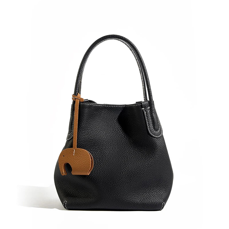 Genuine Leather Women Bucket Bag Luxury Designer Handbags High Quality Cowhide Women's Shoulder Bags Fashion Crossbody Bag Luxegan