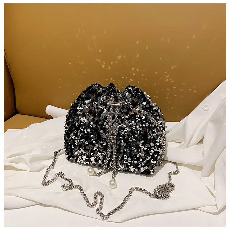Good-looking Personality Sequin Women's New Korean Bucket Bag | Bright Eyes Style Fashion Crossbody Dinner Single Shoulder Bags Luxegan