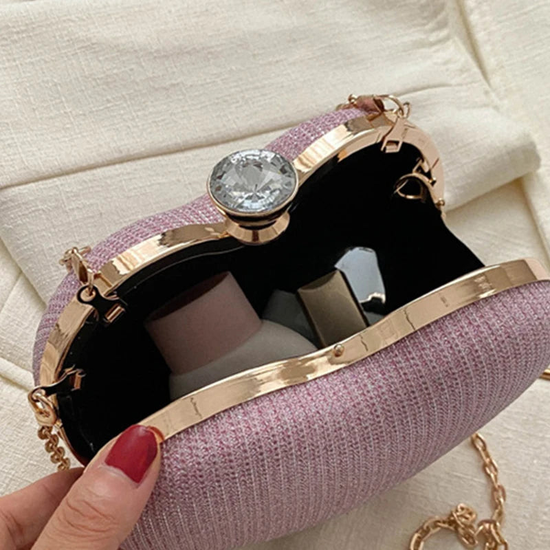 Shiny Heart Shape Metal Evening Clutch Bag for Women | Fashion Chain Shoulder Crossbody Bag (Luxury Lady Purse) Luxegan