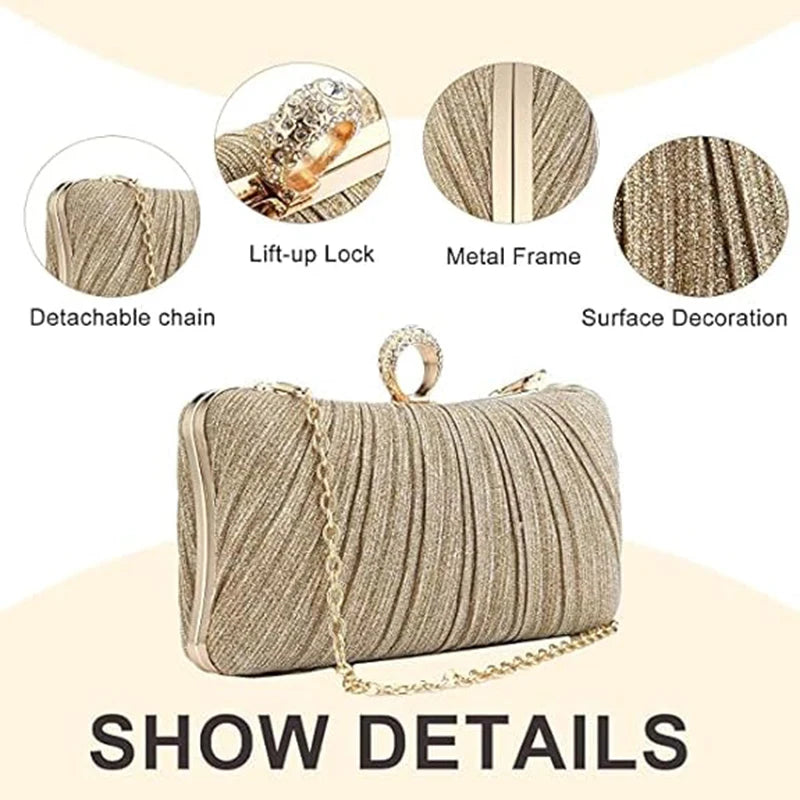 Luxury Design Women's Evening Clutch Bag | Shoulder Bag, Party Wedding Prom Birthday Long Square Bags & Pleated Elegant Handbag 
Luxegan