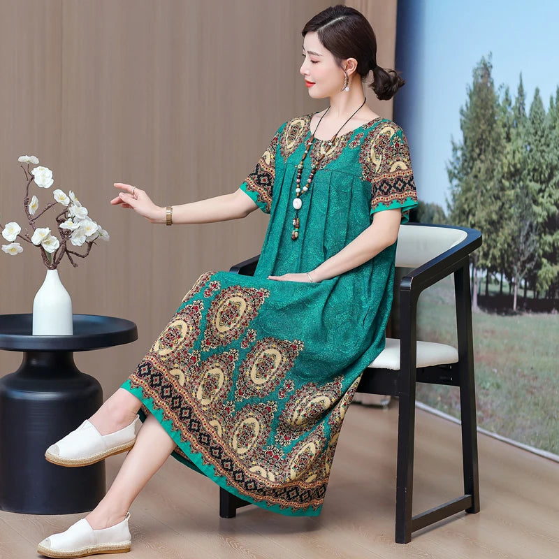 New 2025 Women Dress Female Casual short Sleeve cotton Dresses loose solid Vintage Sweet Clothing Vestidos  vestido verano