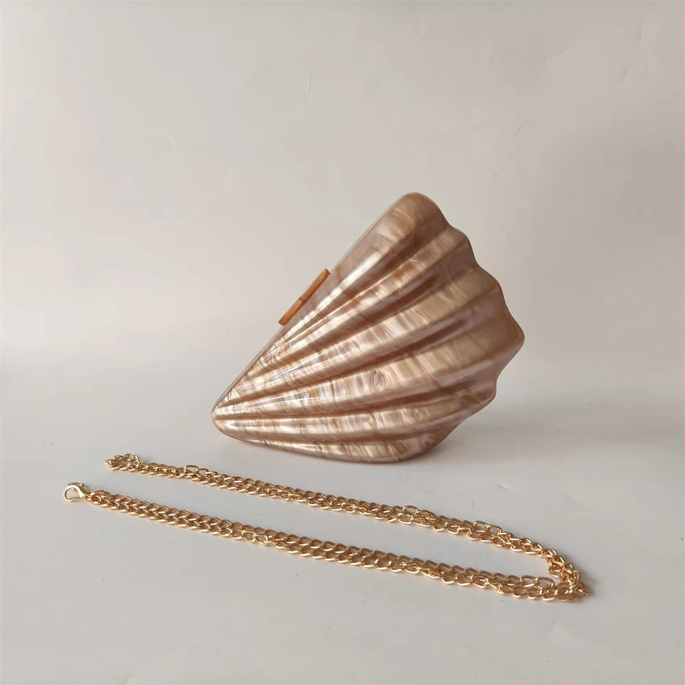 Luxury Marble Pearl Box Clutch | Sophisticated "Shell Brown" Silhouette | Elegant Designer Acrylic Handbag | "Dignified" High-Performance England Style Essential for Radiant Versatile Styling Luxegan