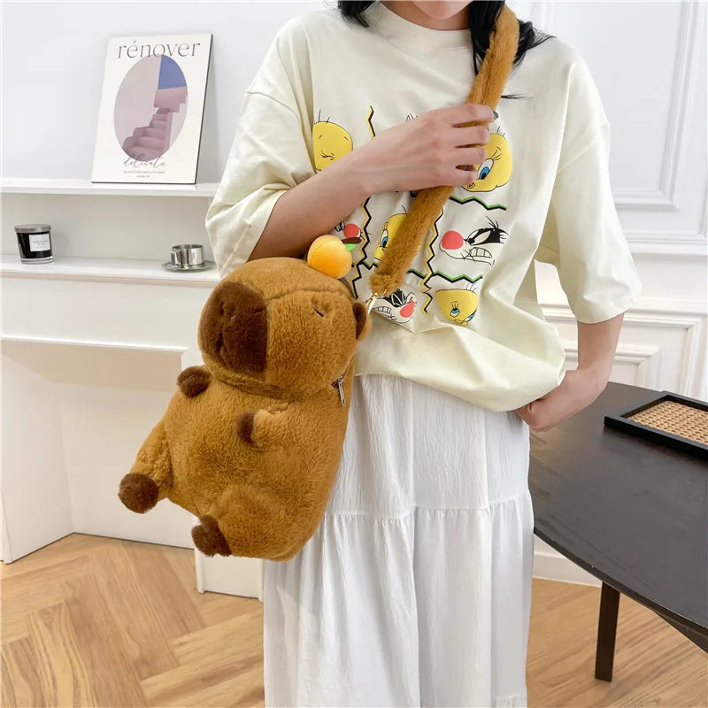 Cute Soft Plush Capybara Backpack | Sophisticated Kawaii Fashion Crossbody Bag | Elegant - view 2