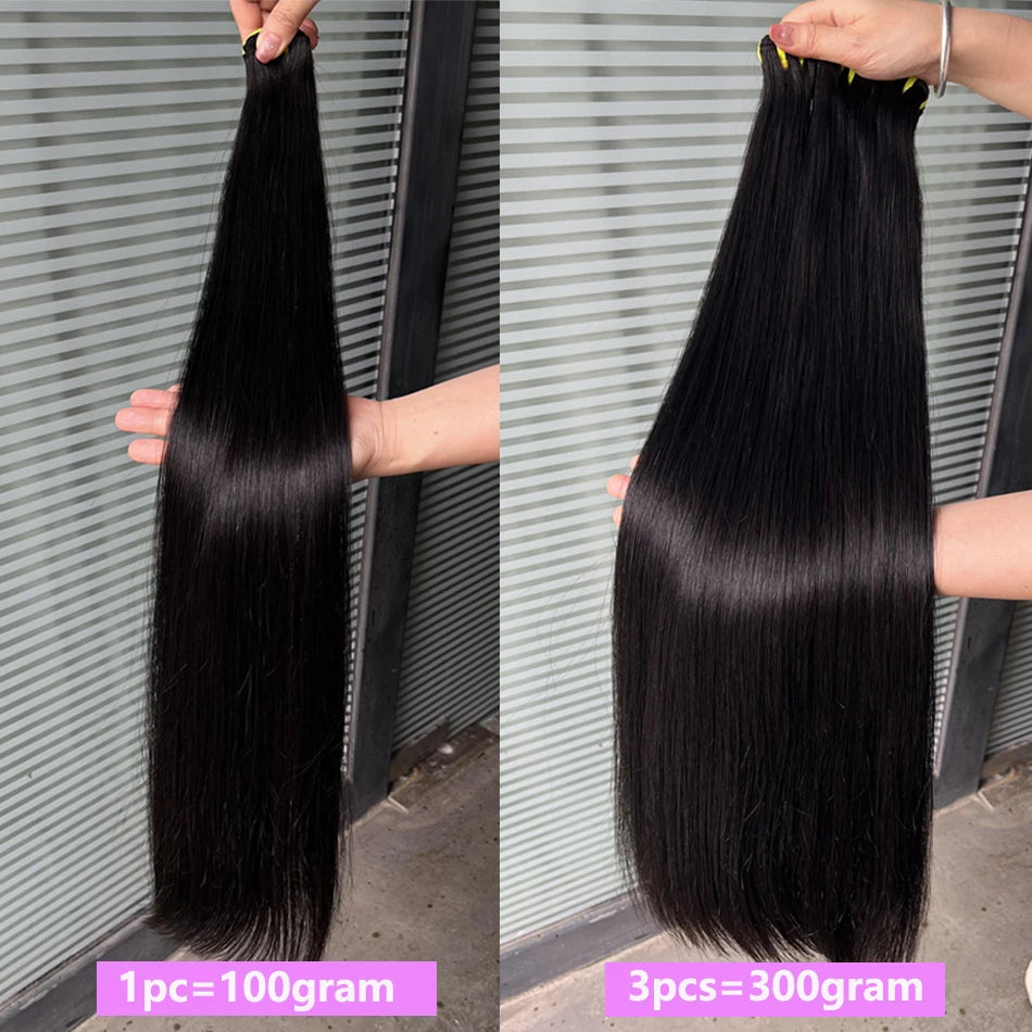 Bone Straight Double Drawn Human Hair Bundles – 100% Raw Virgin | Double Weft | Natural Black - view 4