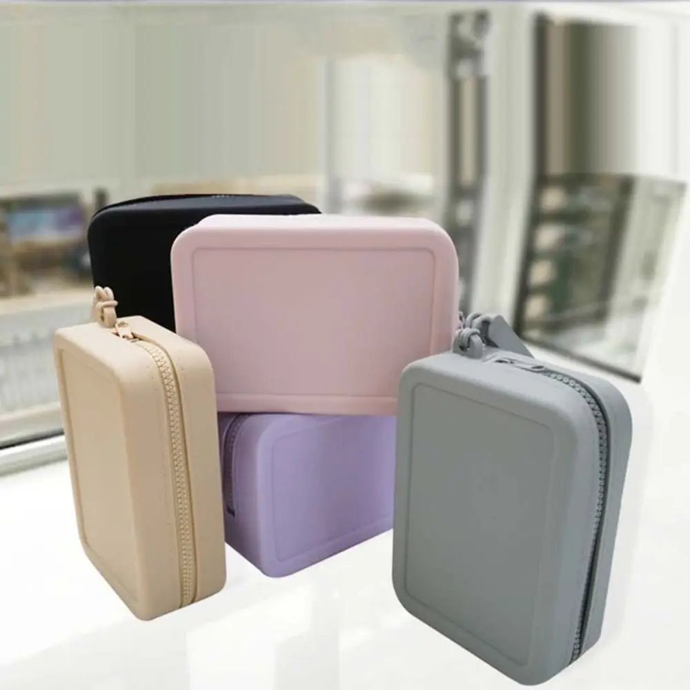 Morandi Color Silicone Cosmetic Bag | Rectangle Large Capacity Multifunction Storage Pouch | Solid Color Zipper Coin Purse Luxegan