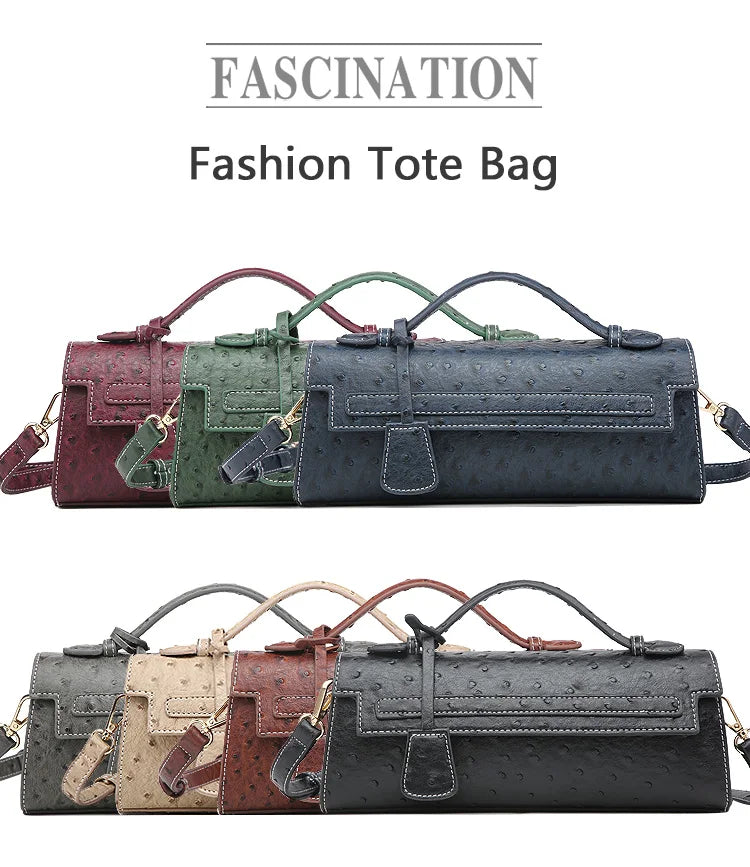 Hot Brand Design Serpentine Handbag | Luxury Ostrich & Snake Print Shoulder Bag | Fashionable Long Flap Messenger for Work, Travel & Parties Luxegan