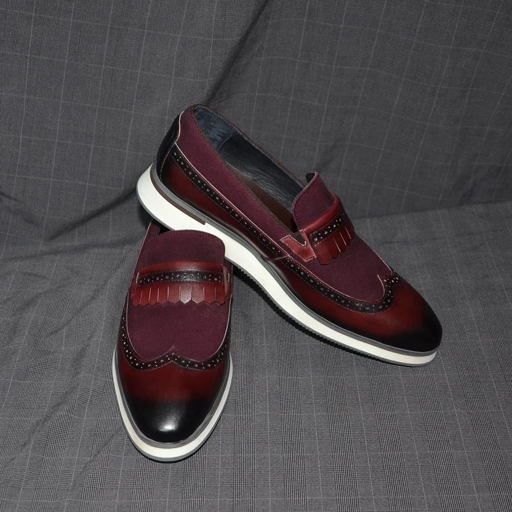 Many Colors Classy Men's Genuine Leather Tassel Loafers | Cow Suede Wingtip Brogue Casual Business Flats Luxegan