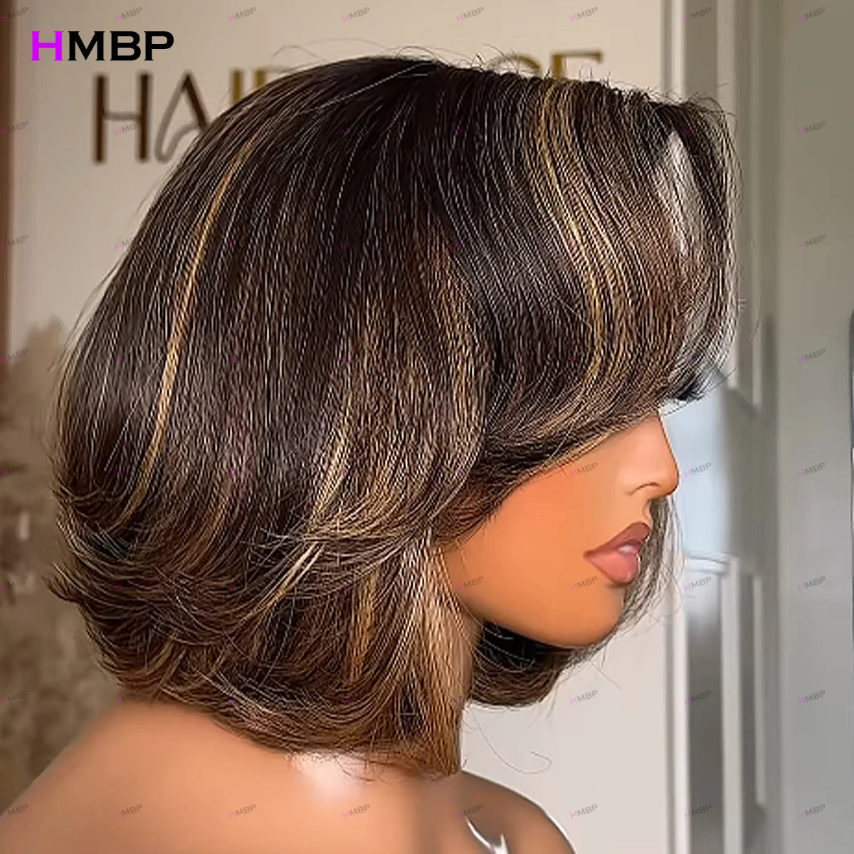 Pelucas bob lisas dobles super extraídas de color resaltado, pelucas frontales de encaje sin pegamento HD de 13x6, peluca de cierre de cabello humano pre-arrancado HMBP