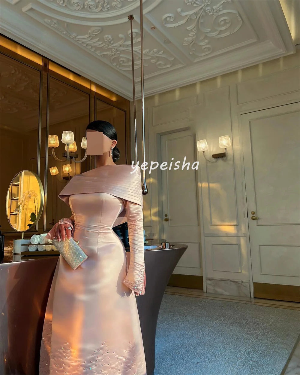 Customized Exquisite Fashion Pleat Draped Beading Sequined A-line Off-the-shoulder Midi Dresses Bespoke Occasion Dresses Formal