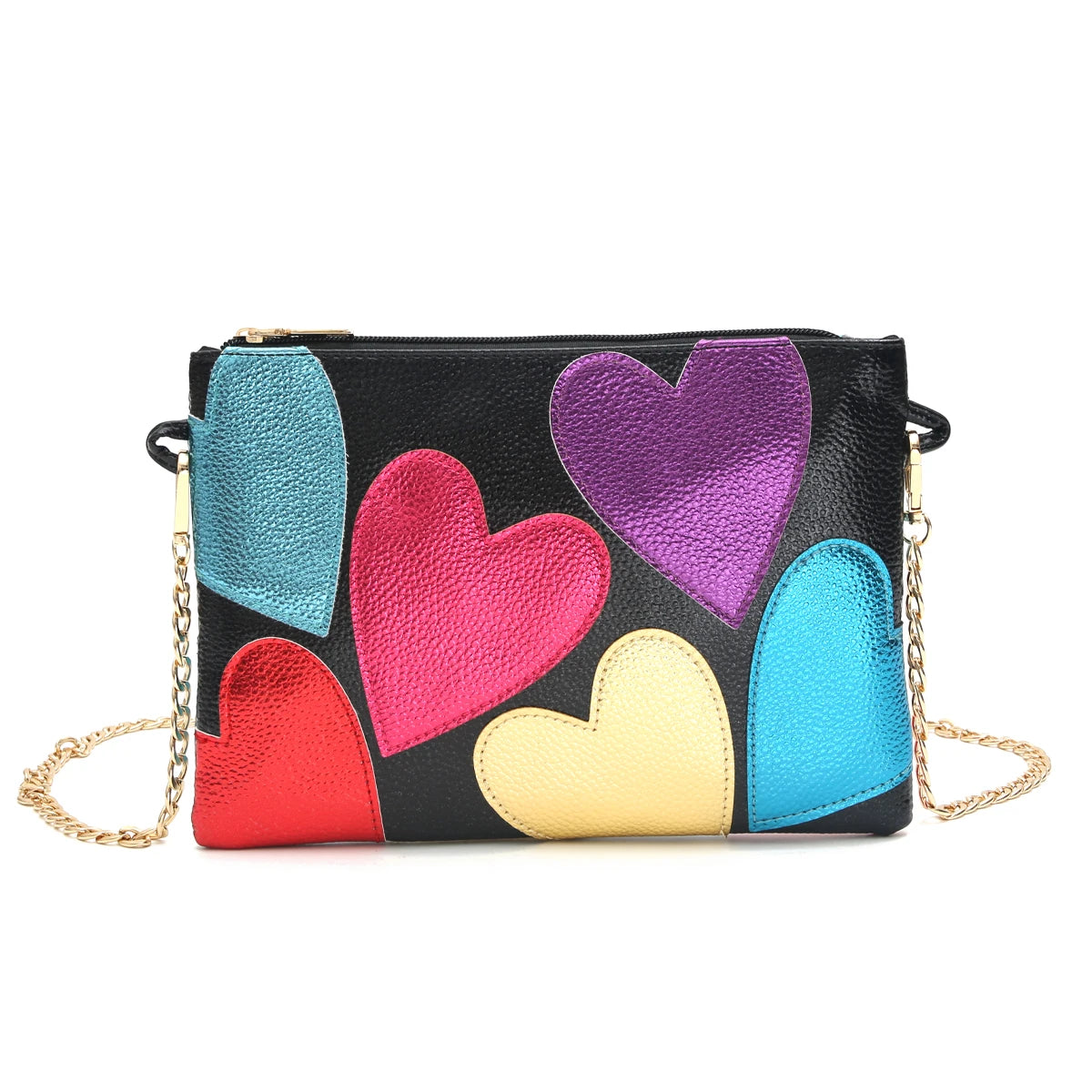 Metallic Hearts Clutch | Luxury Crossbody & Shoulder Bag Luxegan